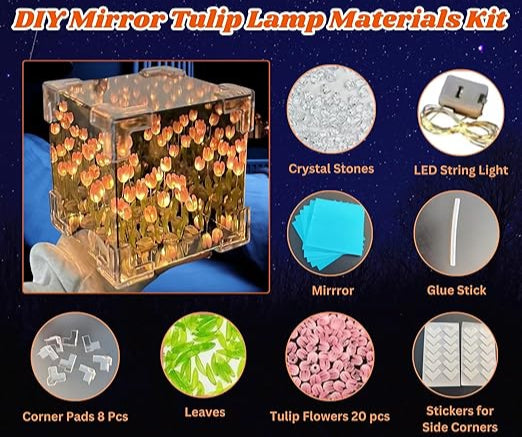 DIY 2-in-1 Tulip Mirror Infinity Lamp with 20 Flowers
