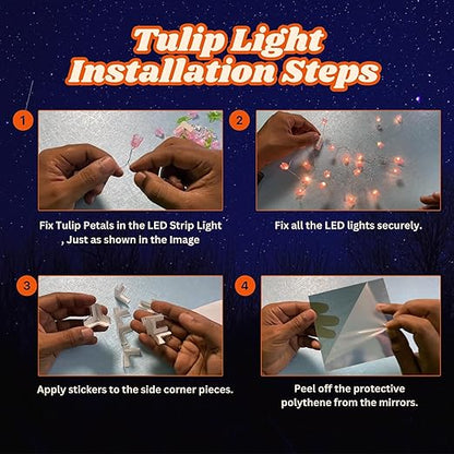 DIY 2-in-1 Tulip Mirror Infinity Lamp with 20 Flowers